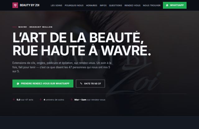 Page d’accueil du site de Beauty by Zoi