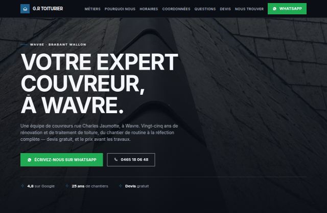 Page d’accueil du site de G.R Toiturier