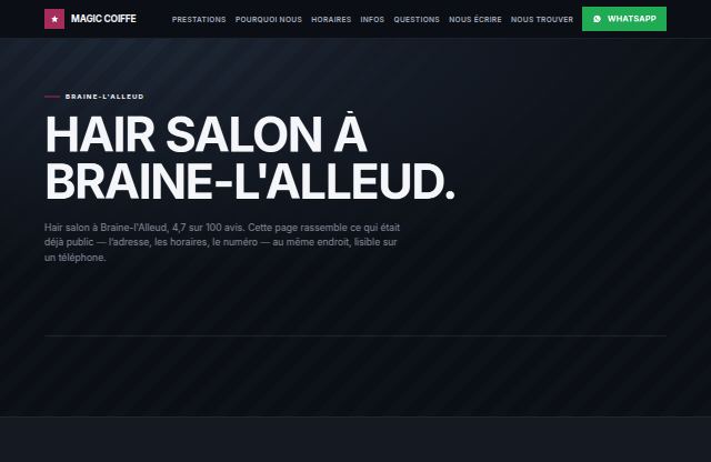 Page d’accueil du site de Magic coiffe