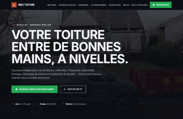 Page d’accueil du site de MDC TOITURE