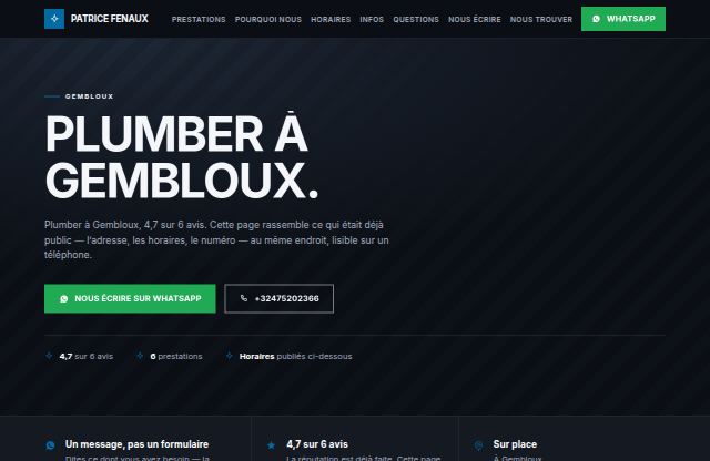 Page d’accueil du site de Patrice Fenaux SRL
