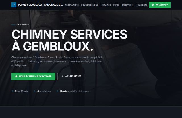 Page d’accueil du site de Plumby Gembloux - Ramonage & Chauffages