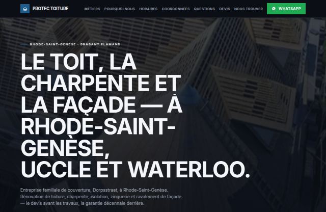 Page d’accueil du site de Protec Toiture et Fils SRL