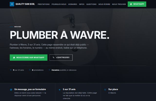 Page d’accueil du site de Quality San scrl