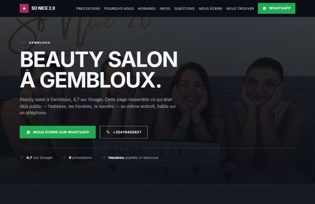 Page d’accueil du site de So Nice 2.0