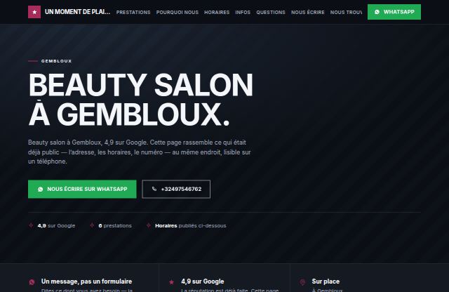 Page d’accueil du site de Un moment de plaisir